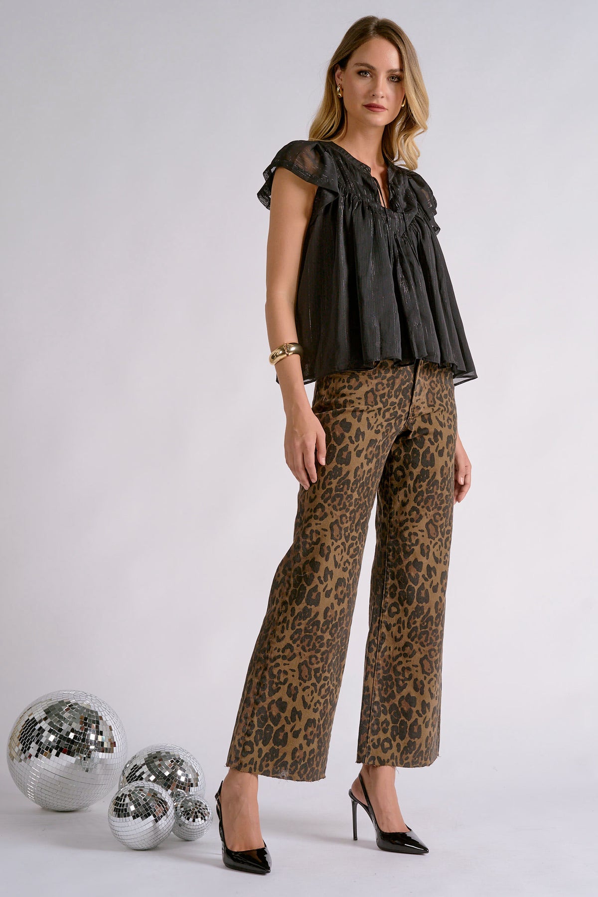 Sparkly Shimmer Flutter-Sleeve Blouse