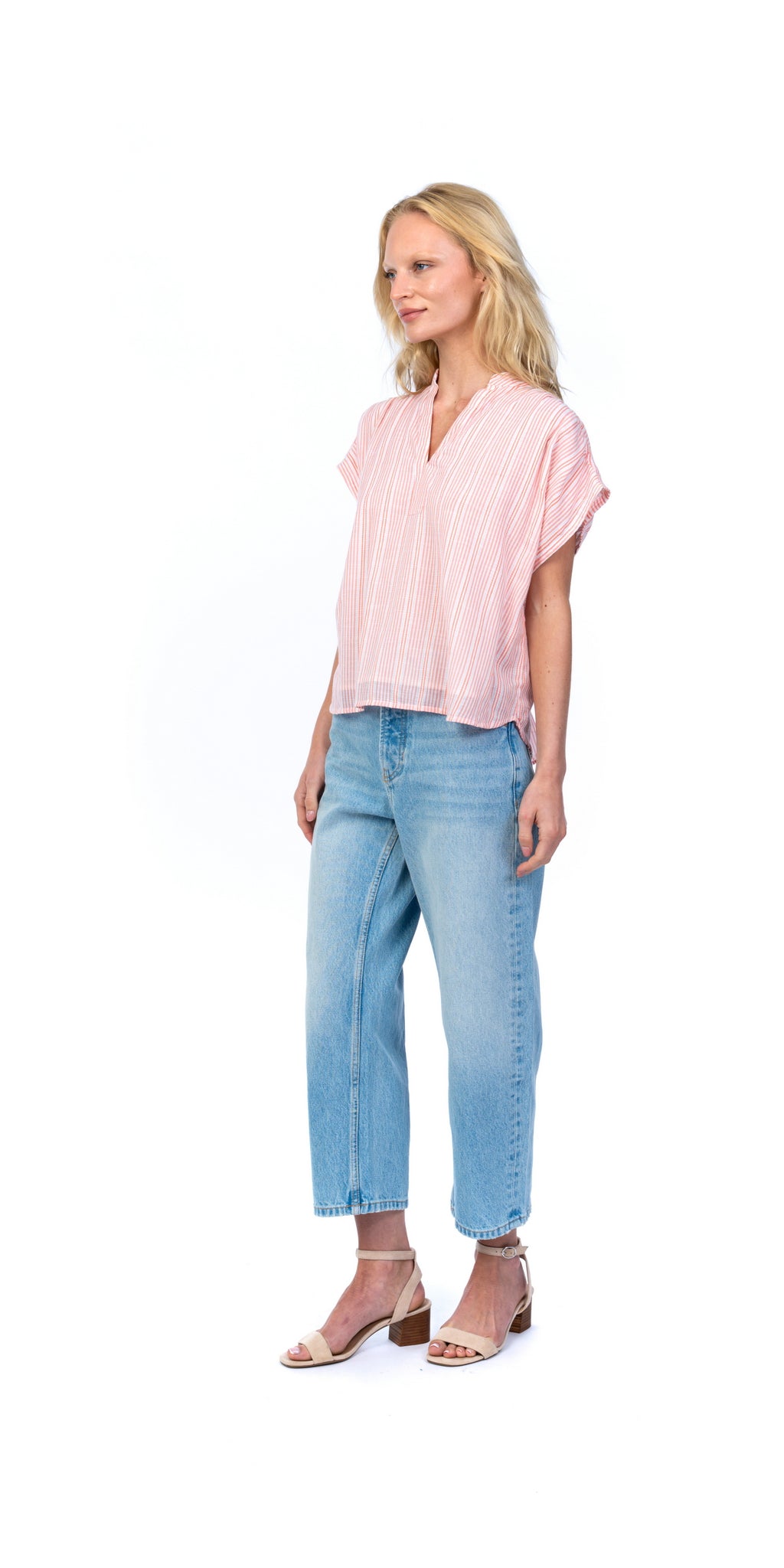 Breezy Striped Split Neck Top