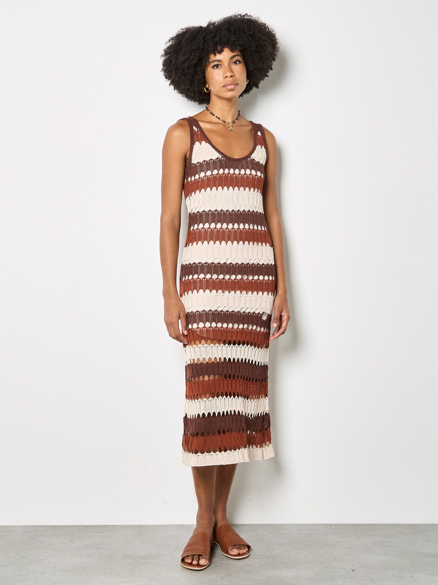 Boho Striped Crochet Midi Dress