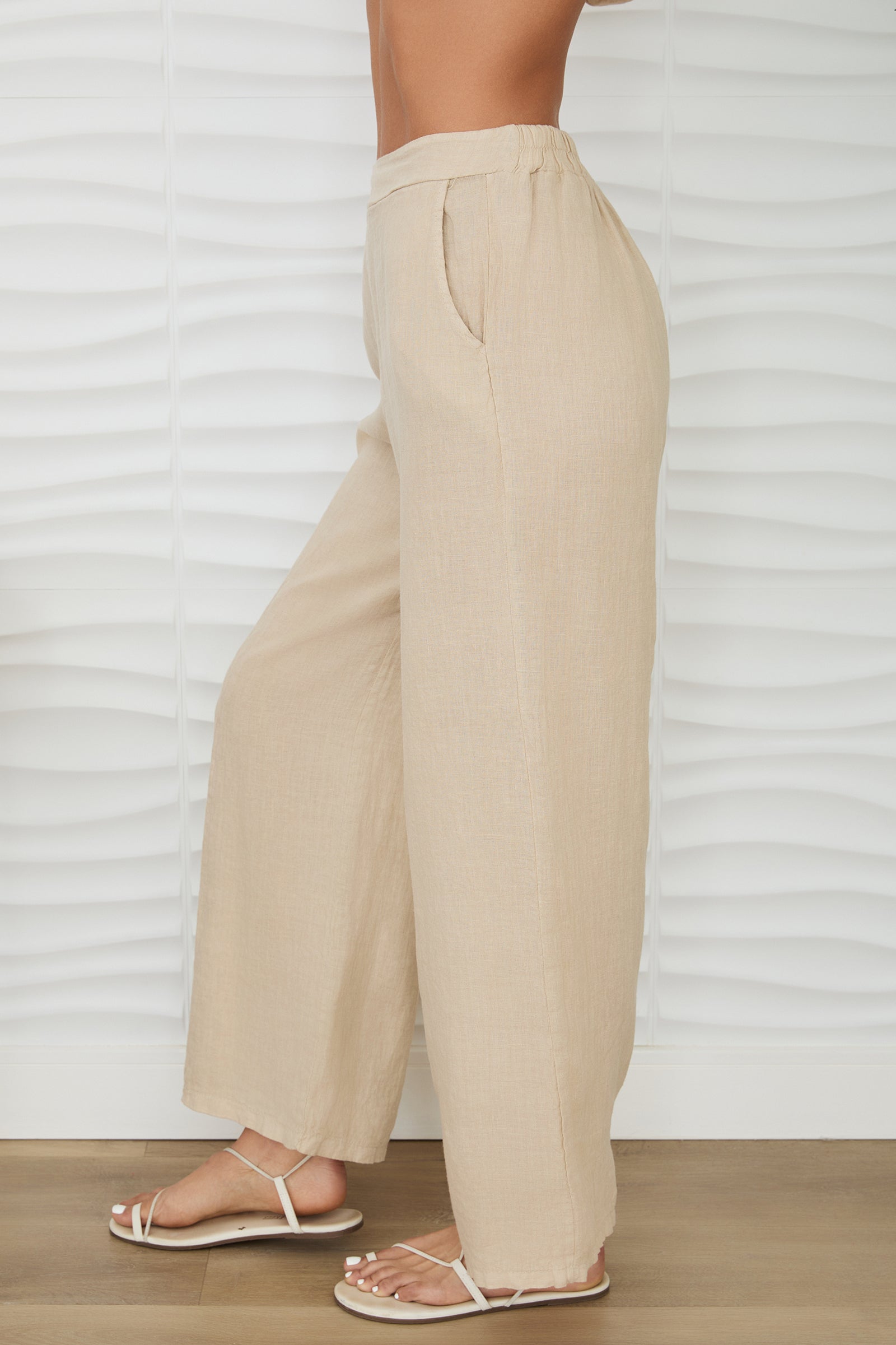 Linen Smocked Waist Palazzo Pant