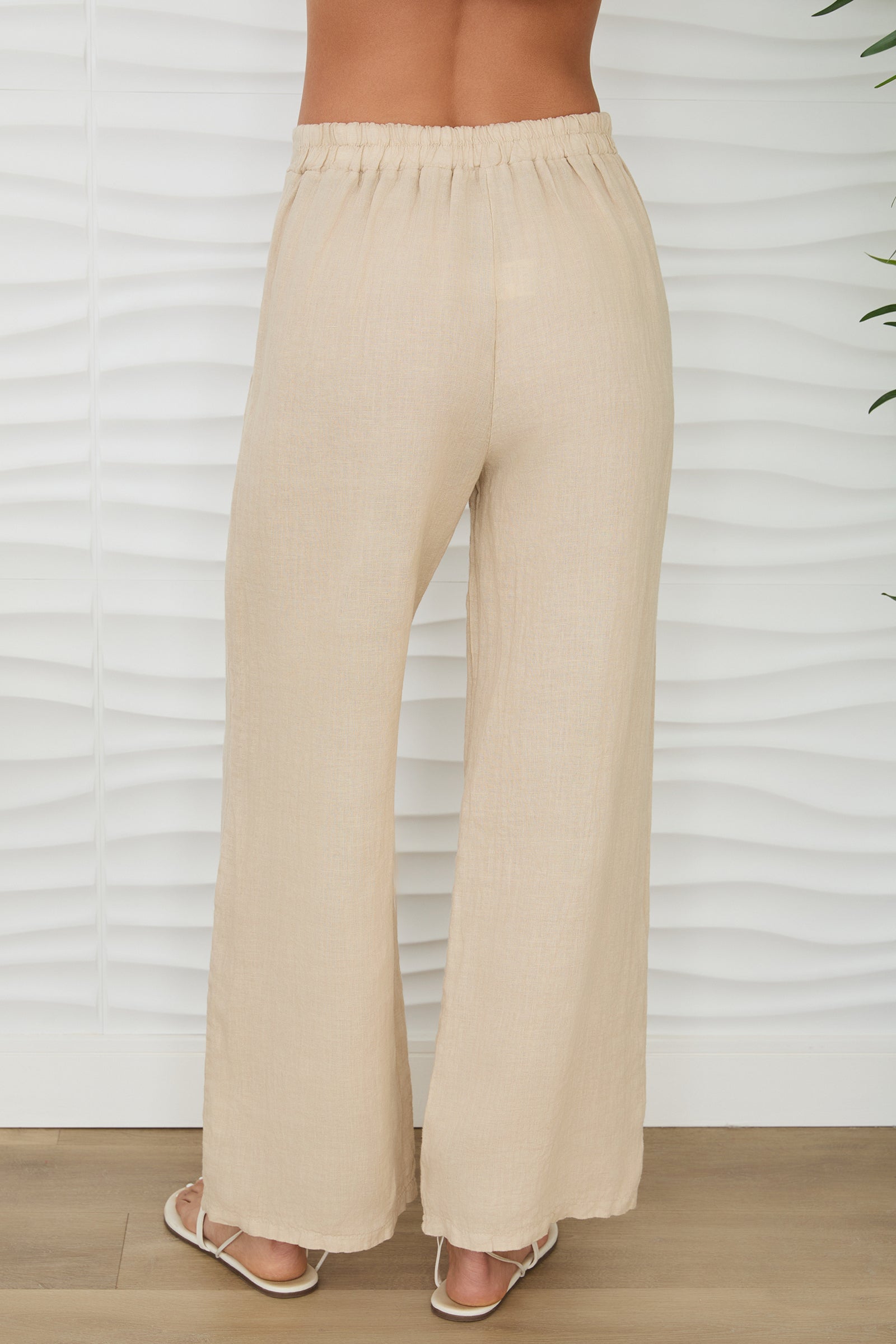 Linen Smocked Waist Palazzo Pant