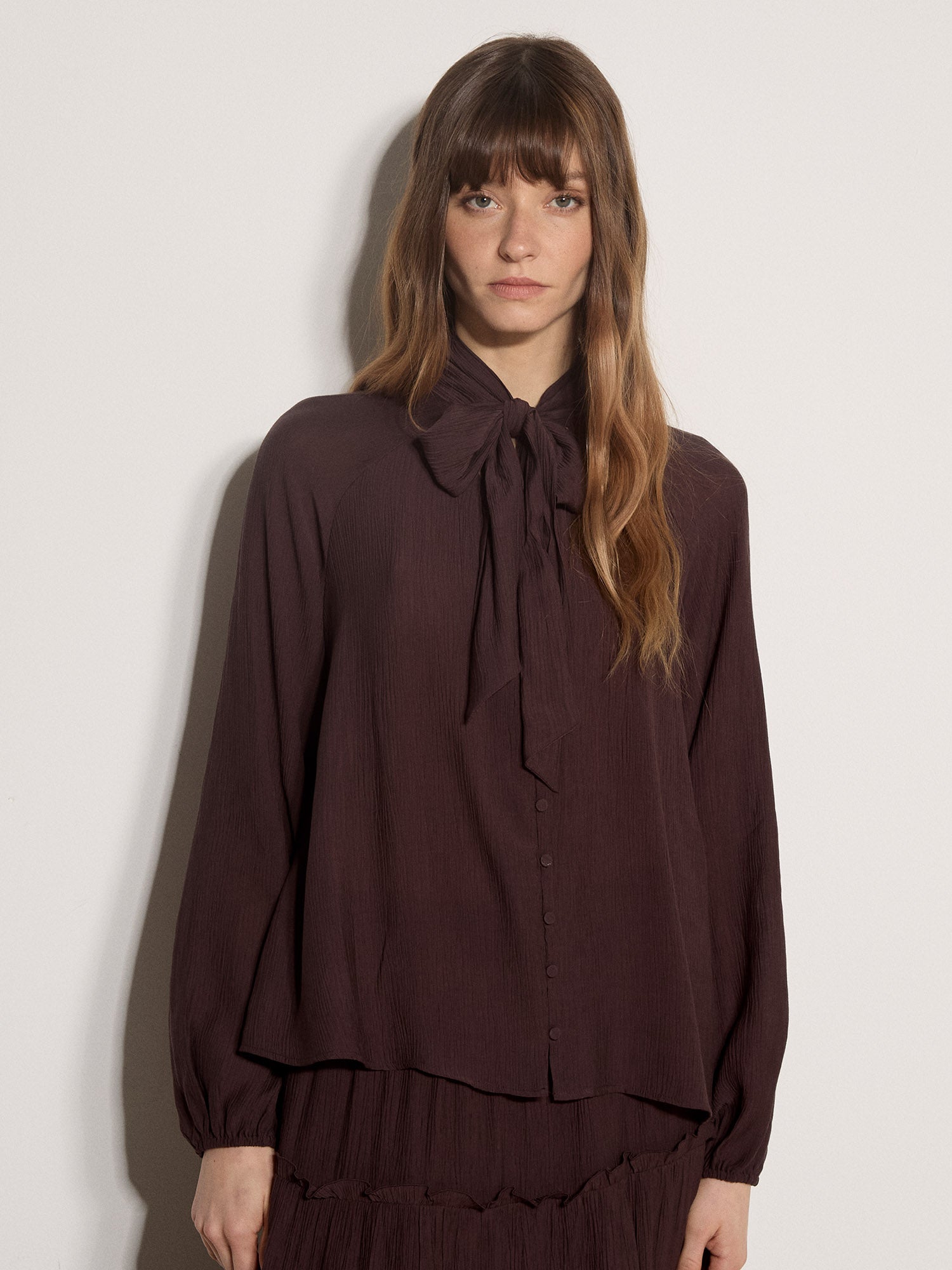 Tie Neck Crinkle Blouse