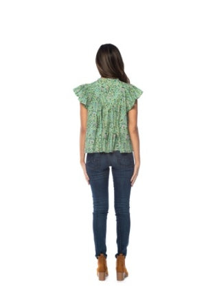 Cap Sleeve Contrast Print Top