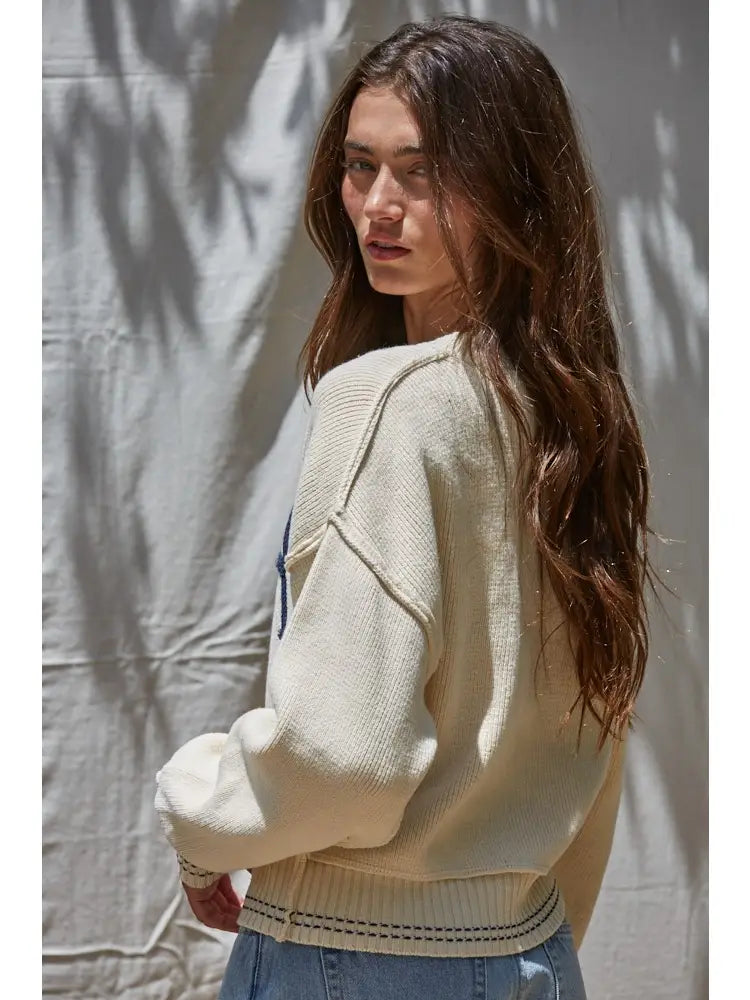 Embroidered "USA" Knit Sweater