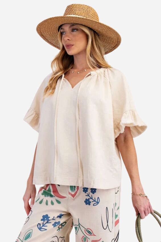 Washed Chambray Woven Top