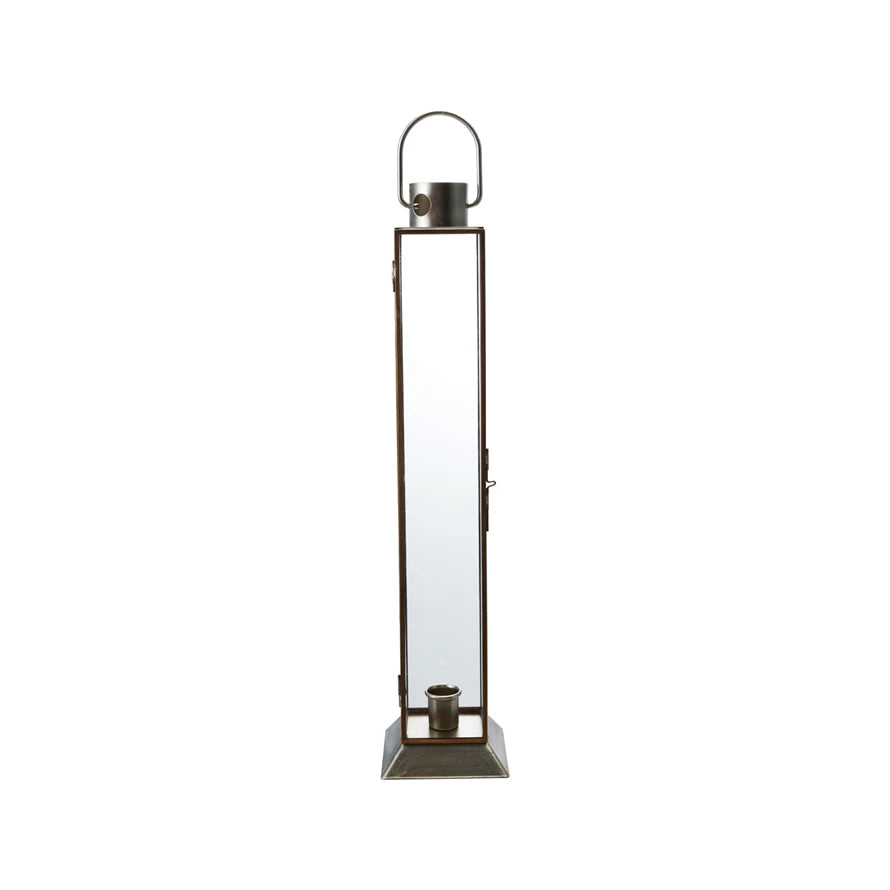 Metal & Glass Lantern Taper Holder, Gold Finish