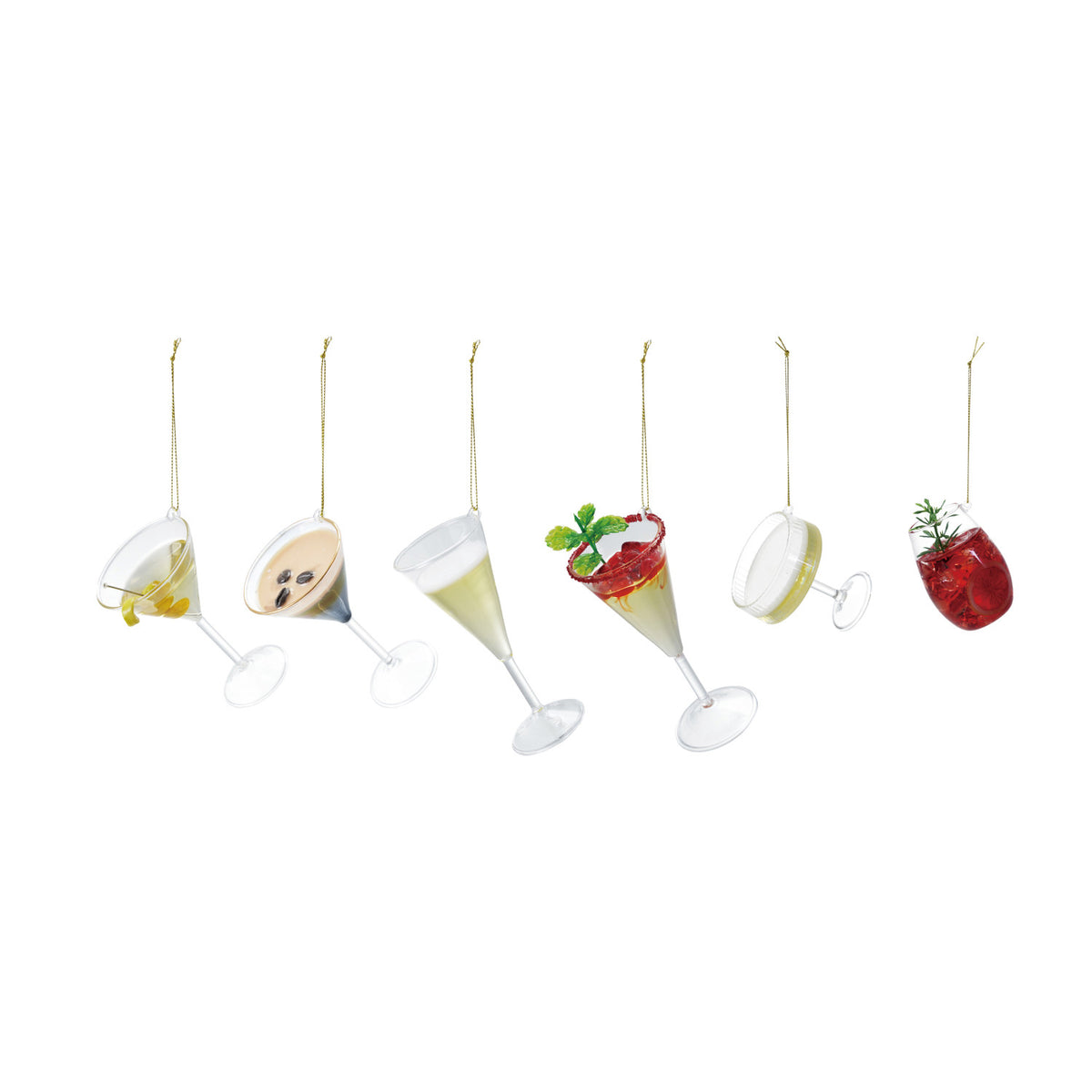 2-3/4"H - 5"H Glass Cocktail Ornament, Multi Color, 6 Styles