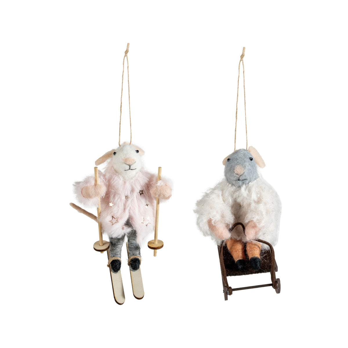 Wool Felt Mouse on Sled/Skis Ornament, 2 Styles