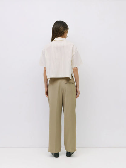 Pinstripe Oversized Tie Front Collared Shirt