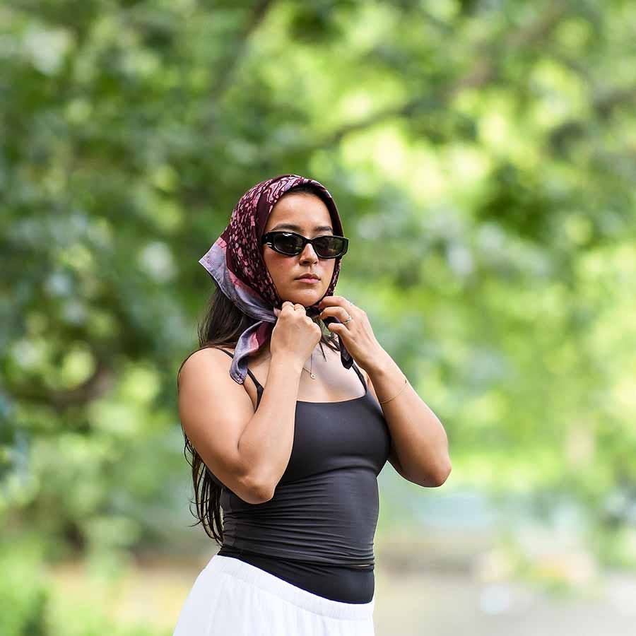 Hand Block Printed Cotton Silk Square Bandana | Reflection