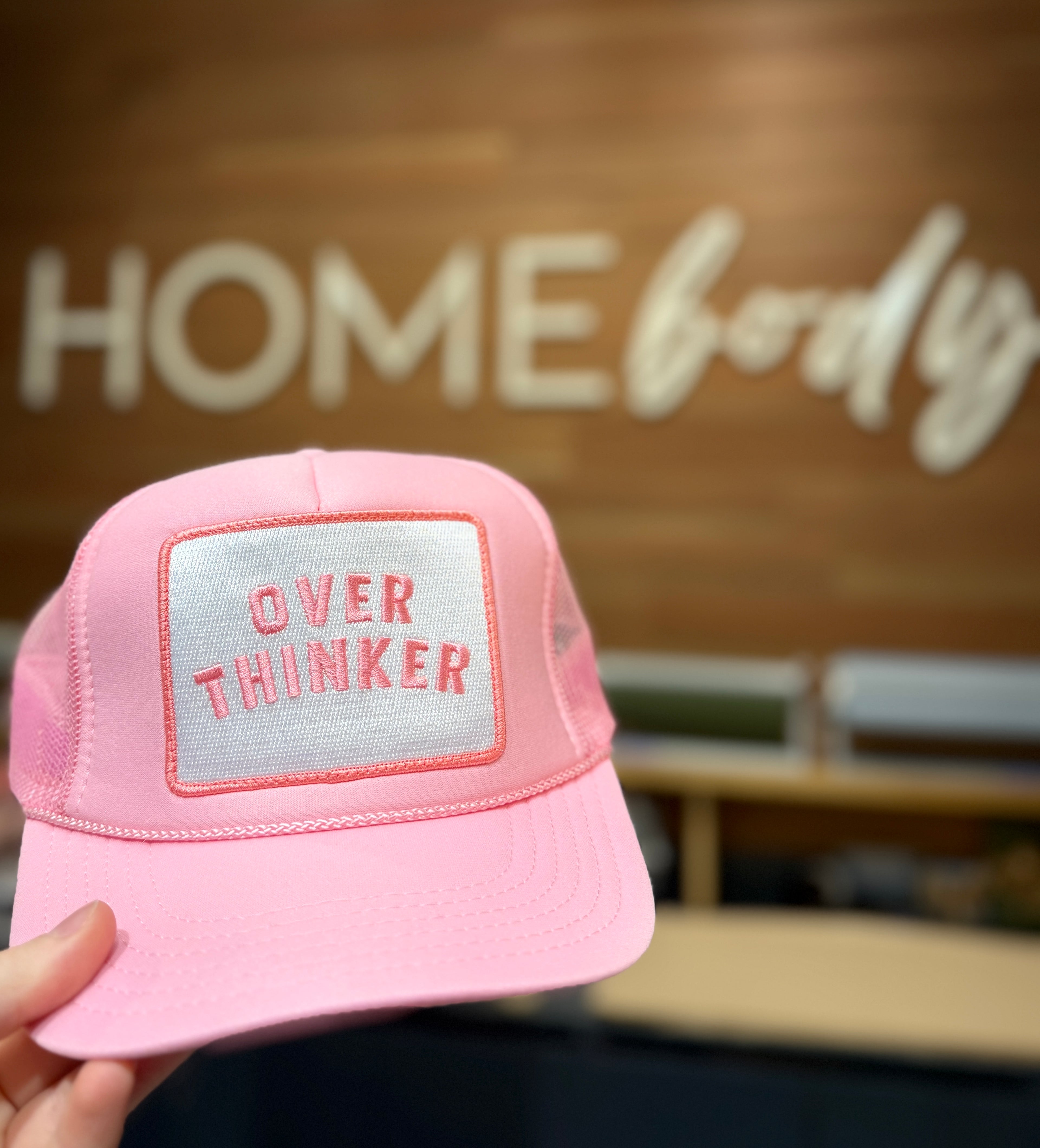 Overthinker Trucker Hat in Soft Pink
