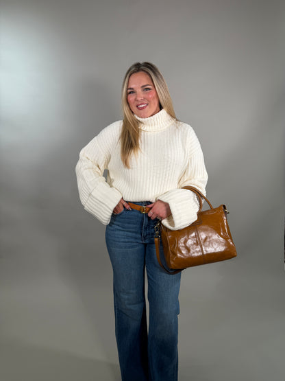 Cozy Knit Roll Neck Cream Sweater