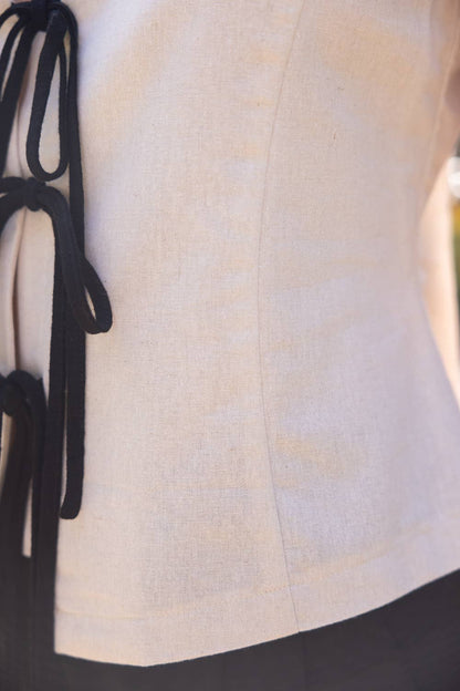 Sleeveless Ribbon Tie Linen Vest