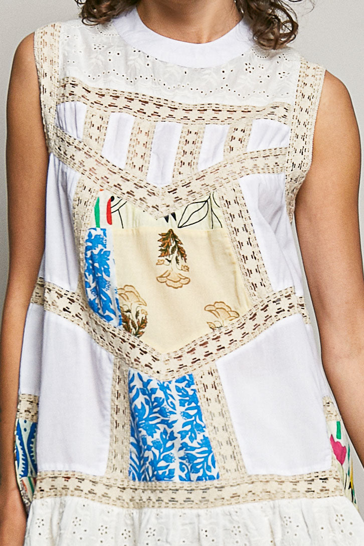 Cream Lace with Colorful Pattern Dress