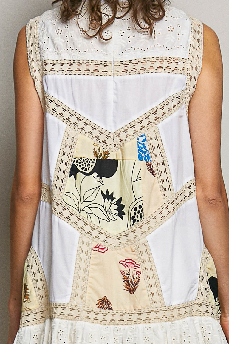 Cream Lace with Colorful Pattern Dress