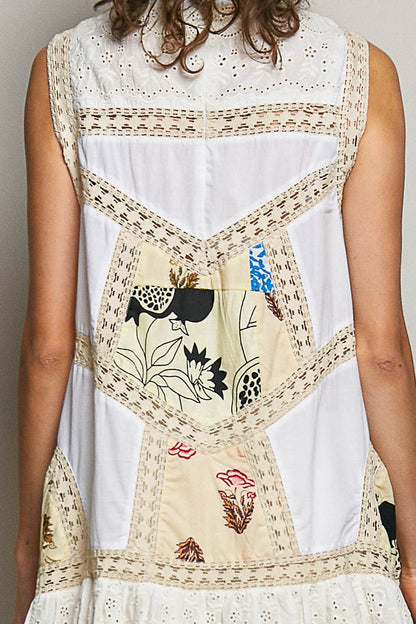 Cream Lace with Colorful Pattern Dress