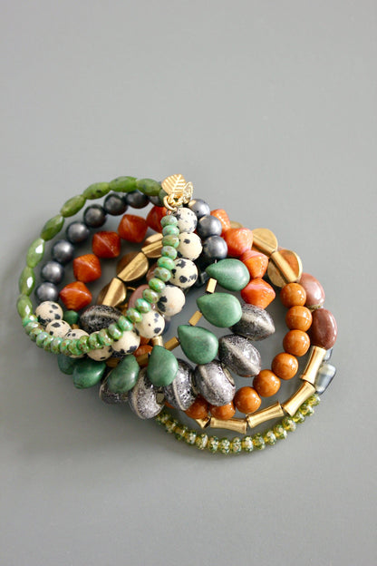 Green, Caramel, Jasper, and Gray Wrap Bracelet