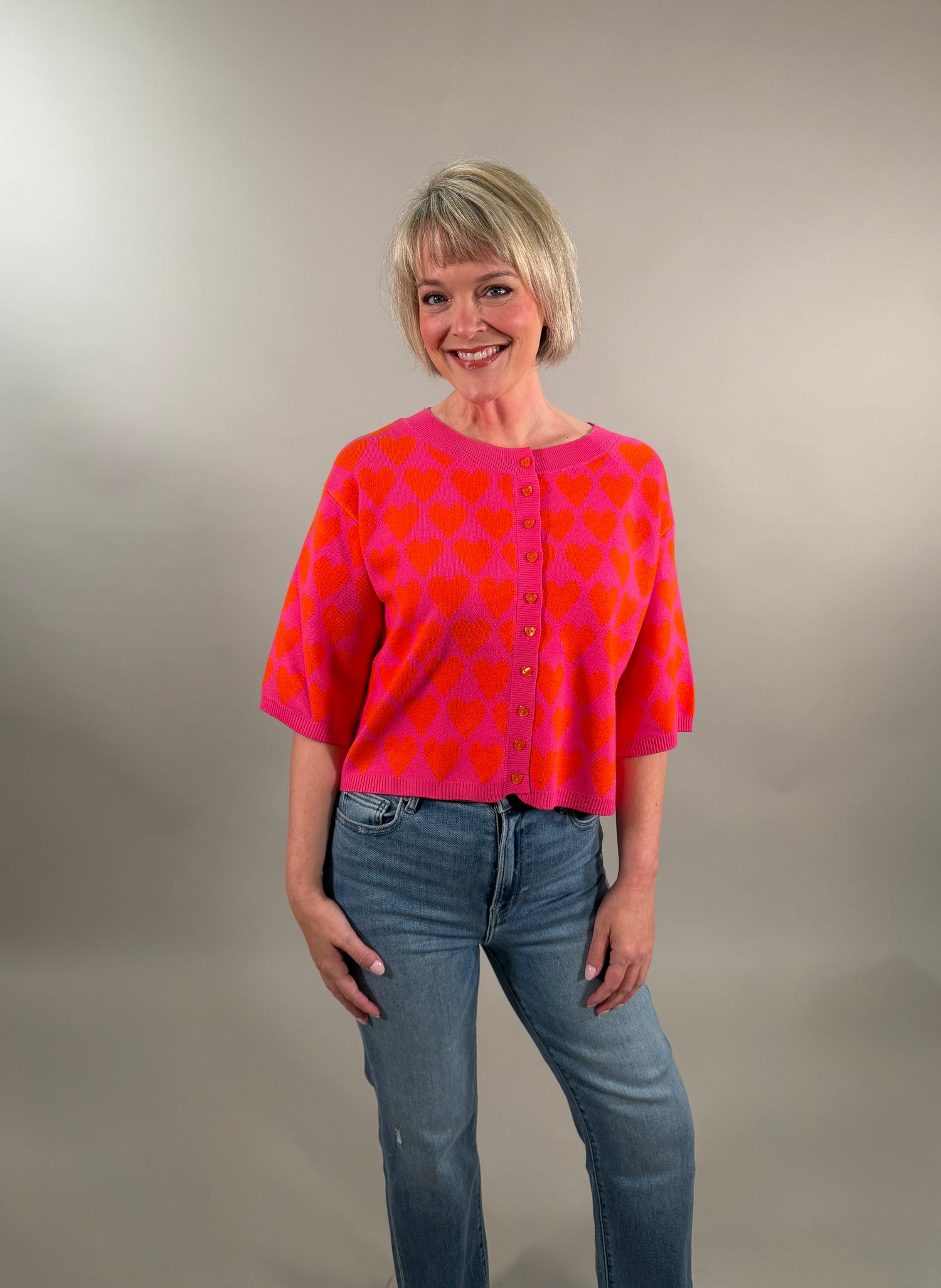 The Bold Heart-Print Cardigan