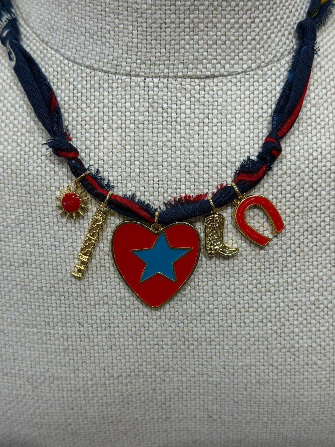 Red Ole Miss Bandana Charm Necklace