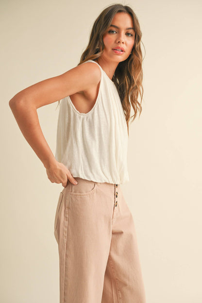 T4577   LINEN KNITTED BUBBLE BOTTOM TOP
