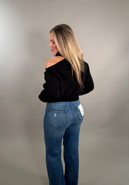 Chic Off-Shoulder Button Sweater