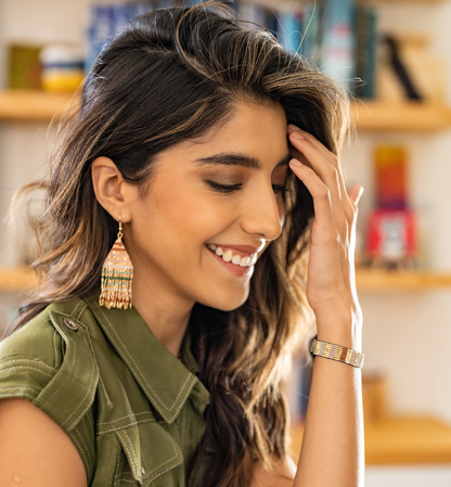 Lexie Horizontal Gold Lines Beaded Fringe Earrings