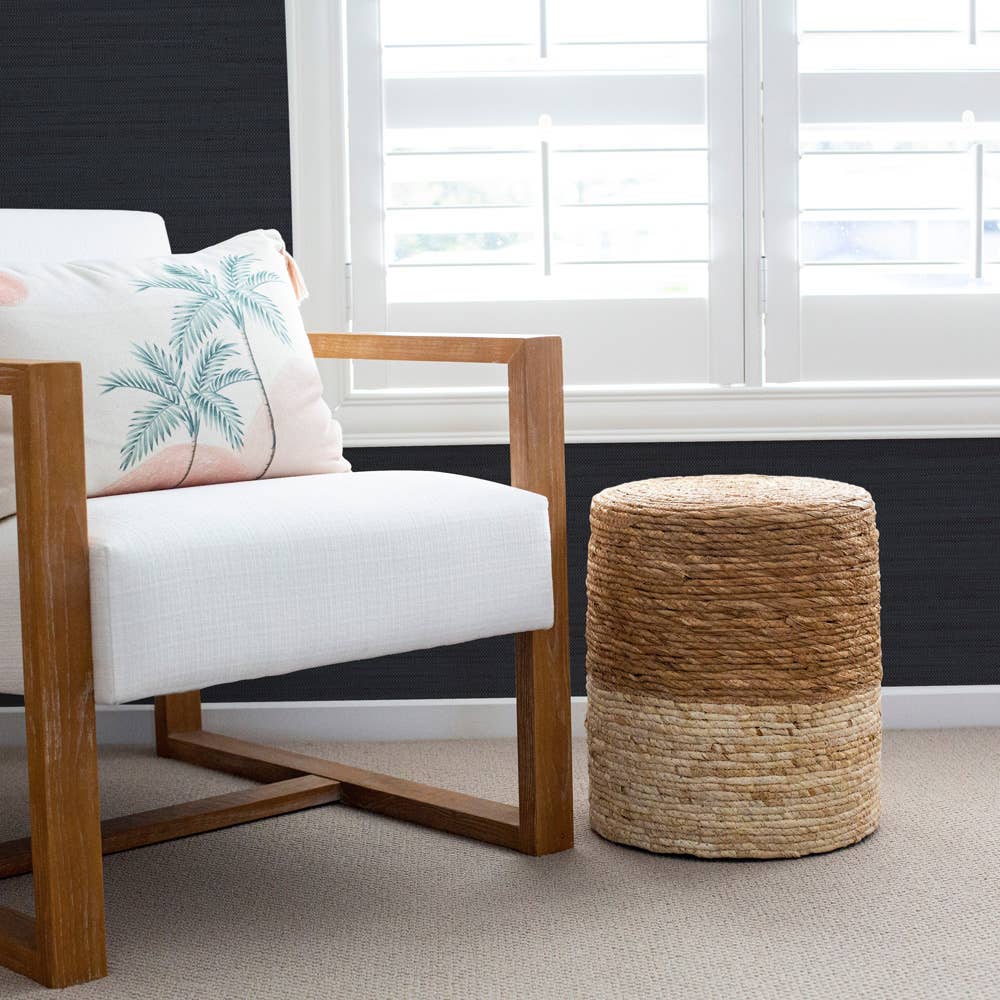 Horizontal Grasscloth Navy P&amp;S Wallpaper, 28 sq. ft.