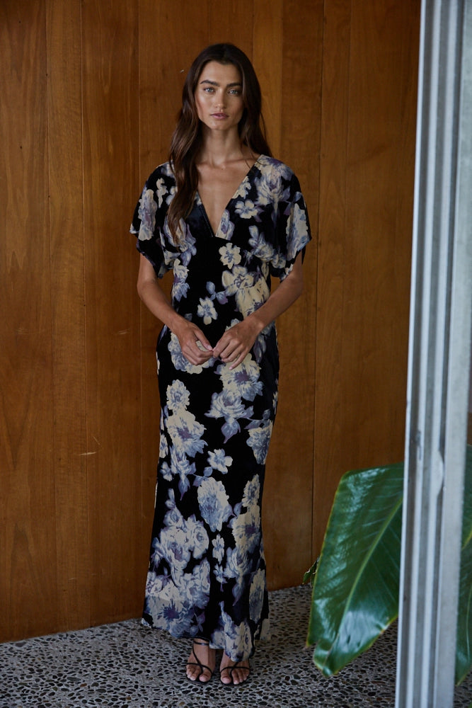Velour Bloom Maxi Dress
