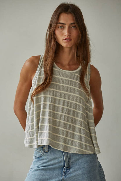 Knit Striped Round Neck Sleeveless Tank Top