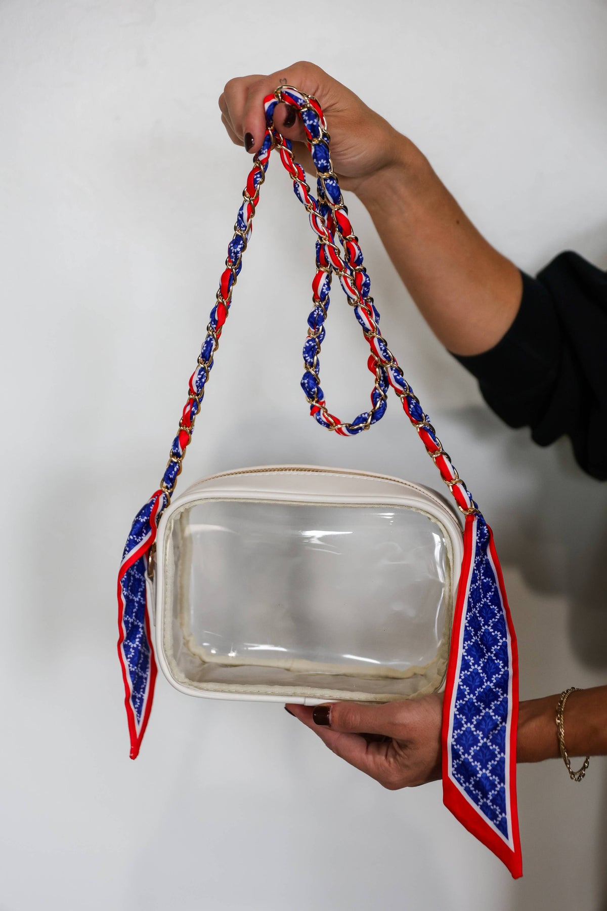 Woven Scarf Chain Purse/Phone Strap - Red &amp; Blue