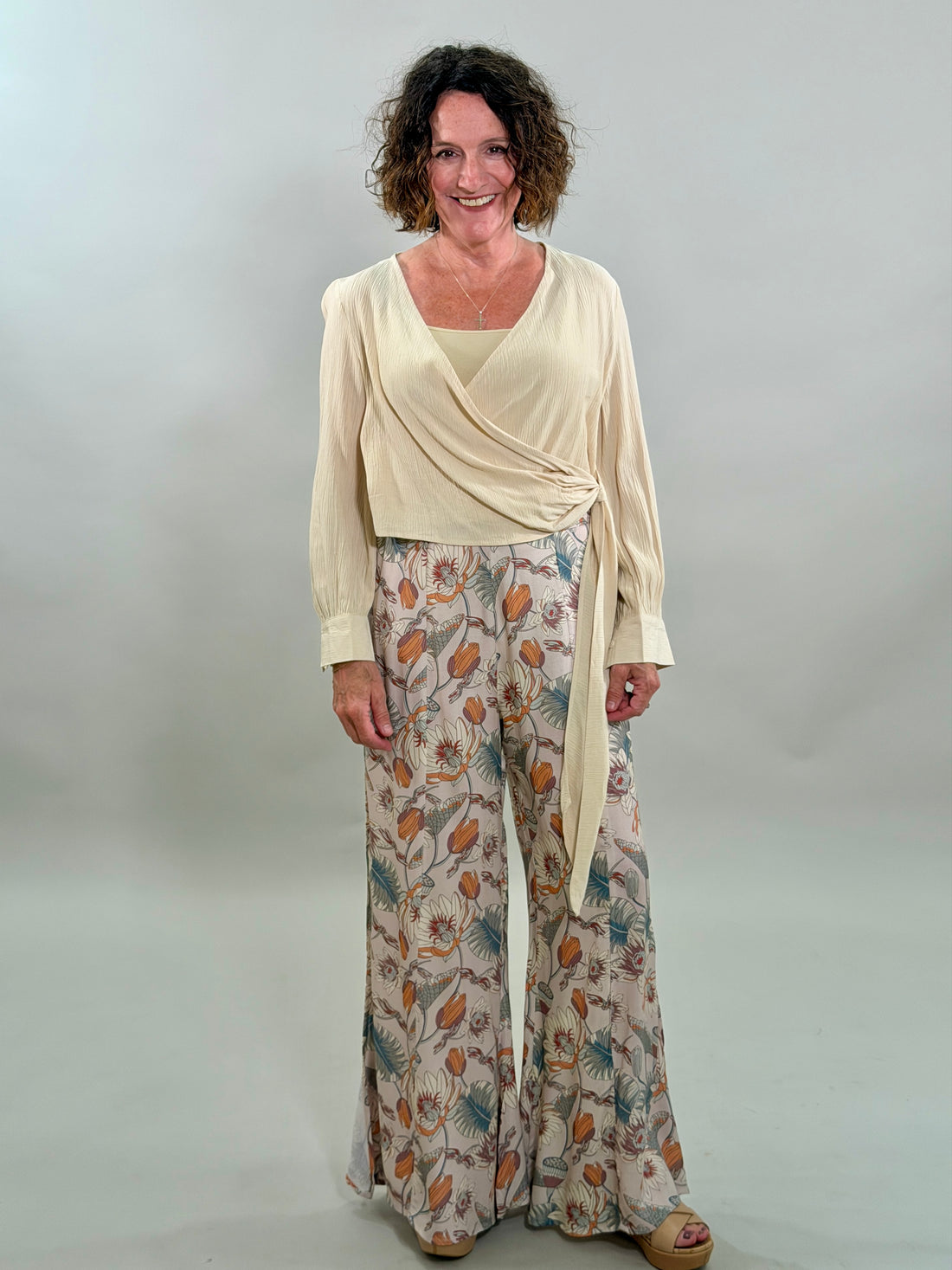 Beige Crinkle Wrap Top