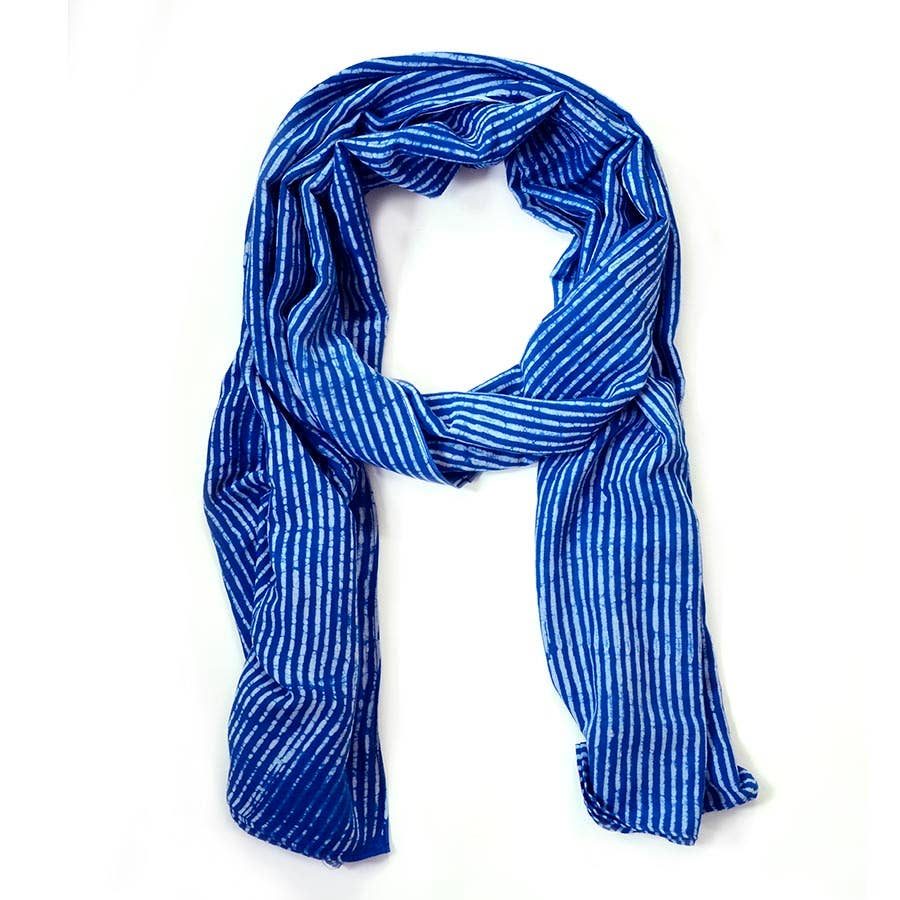 Scarf/shawl - Indigo Blue Beach Life Stripe Block Printed