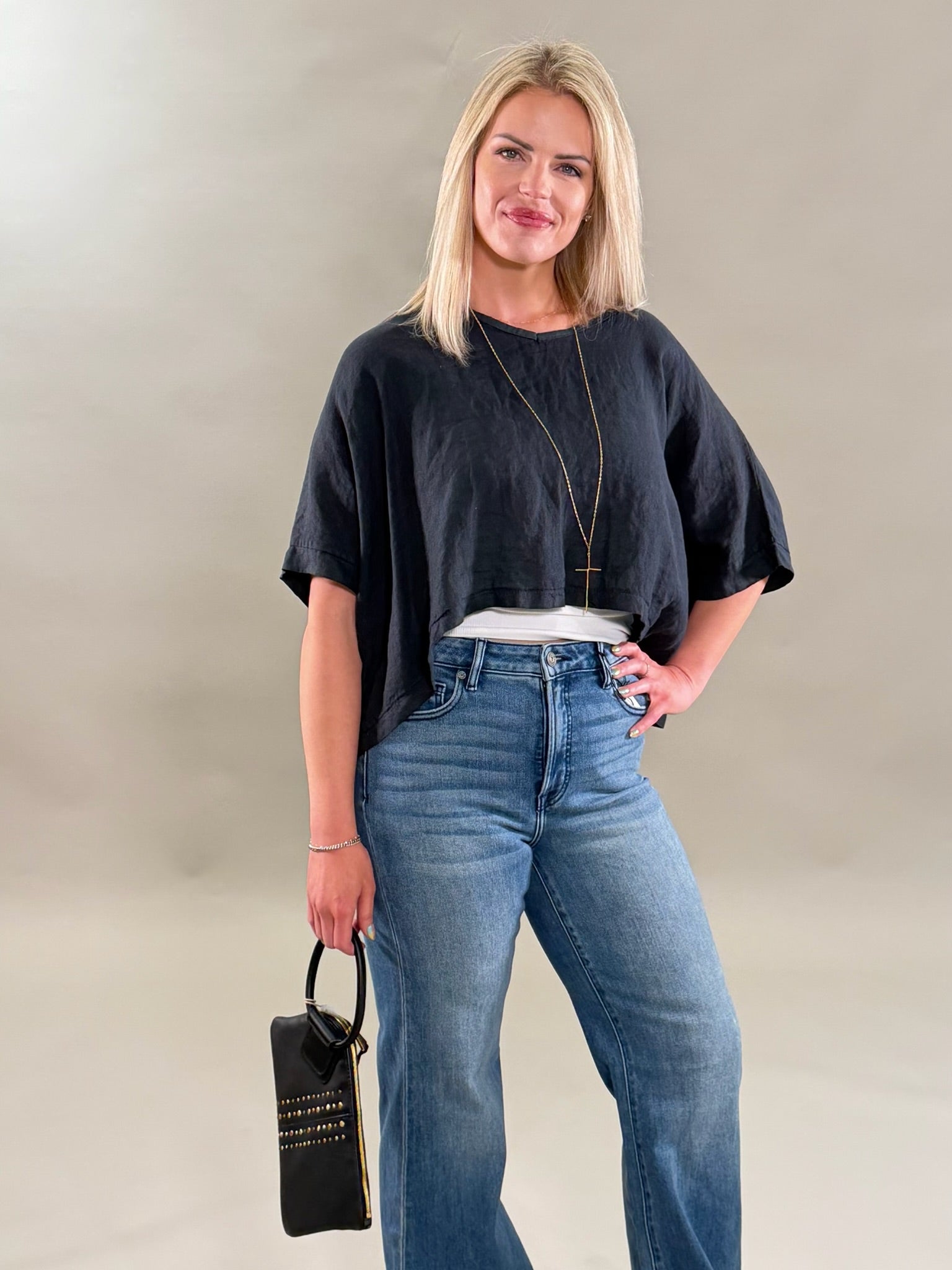Cropped Linen Boxy Tee