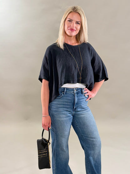 Cropped Linen Boxy Tee
