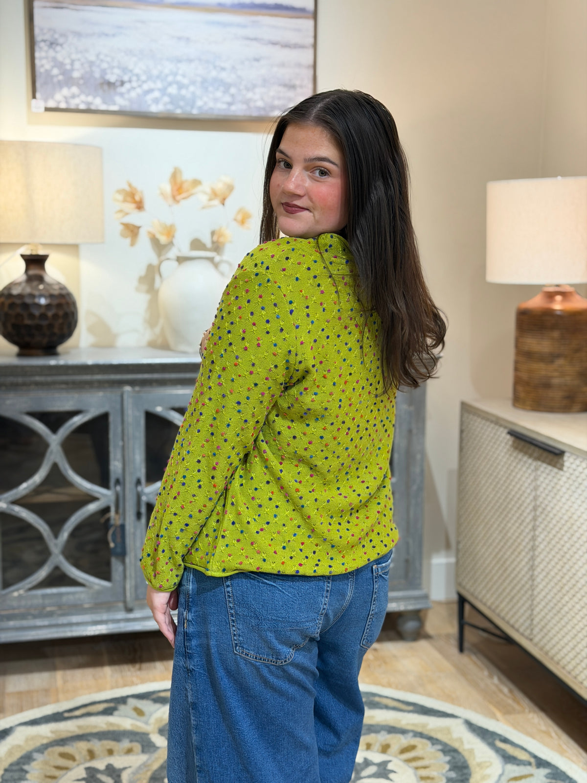 Confetti Dot Funnel Neck Top