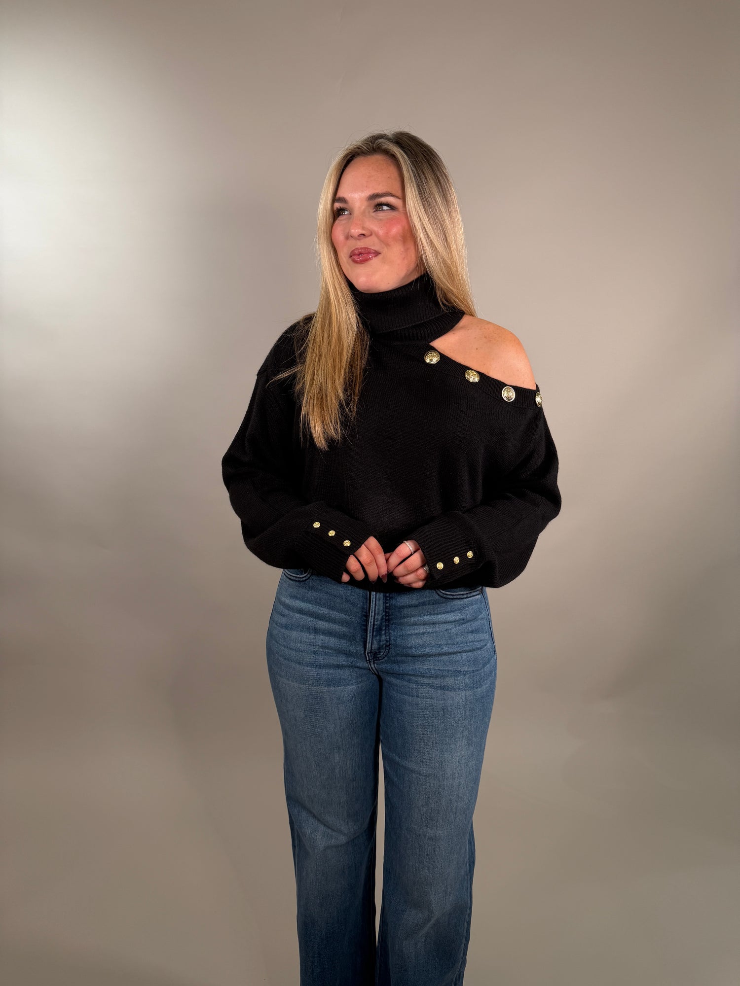 Chic Off-Shoulder Button Sweater