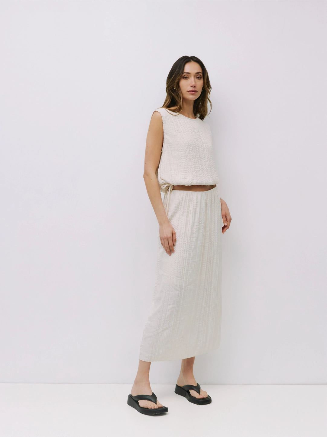 Sleeveless Drawstring Hem Top