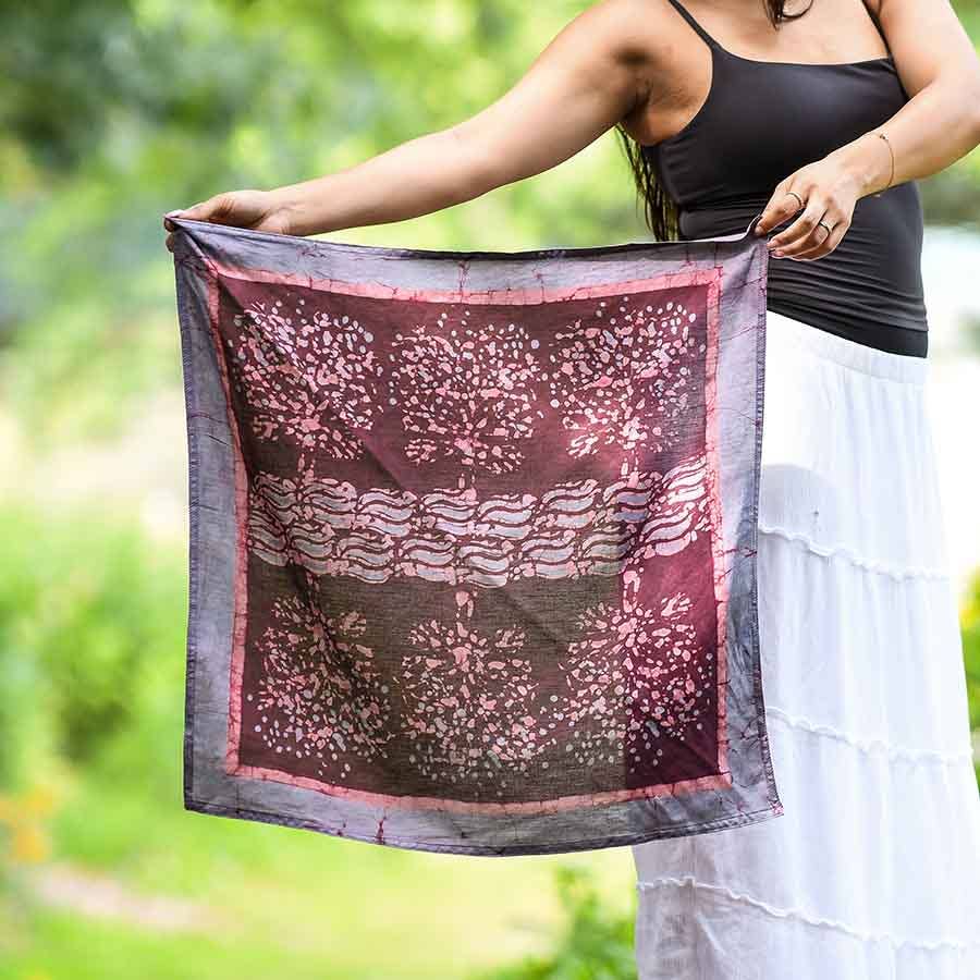 Hand Block Printed Cotton Silk Square Bandana | Reflection