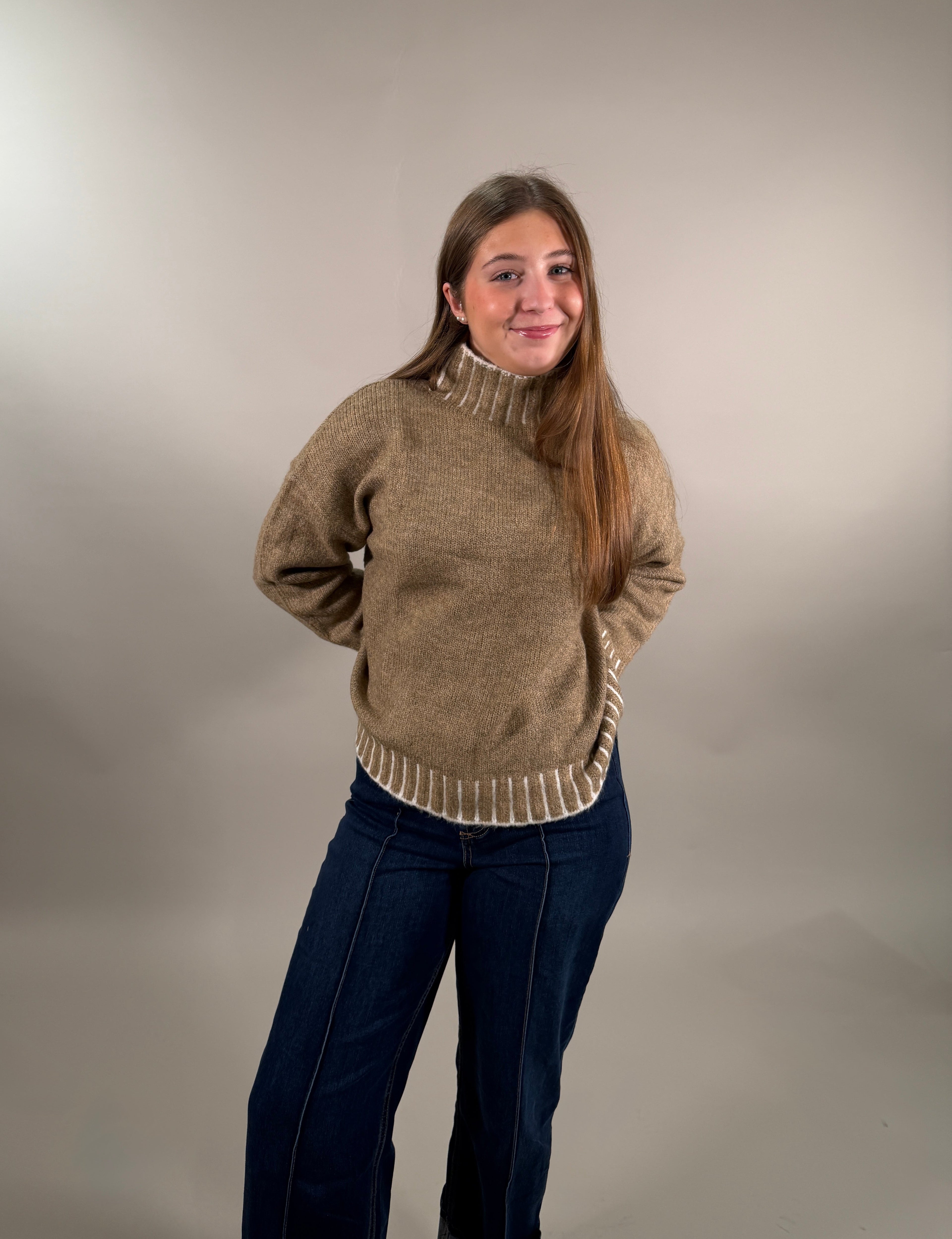 Cozy Contrast Trim Turtleneck