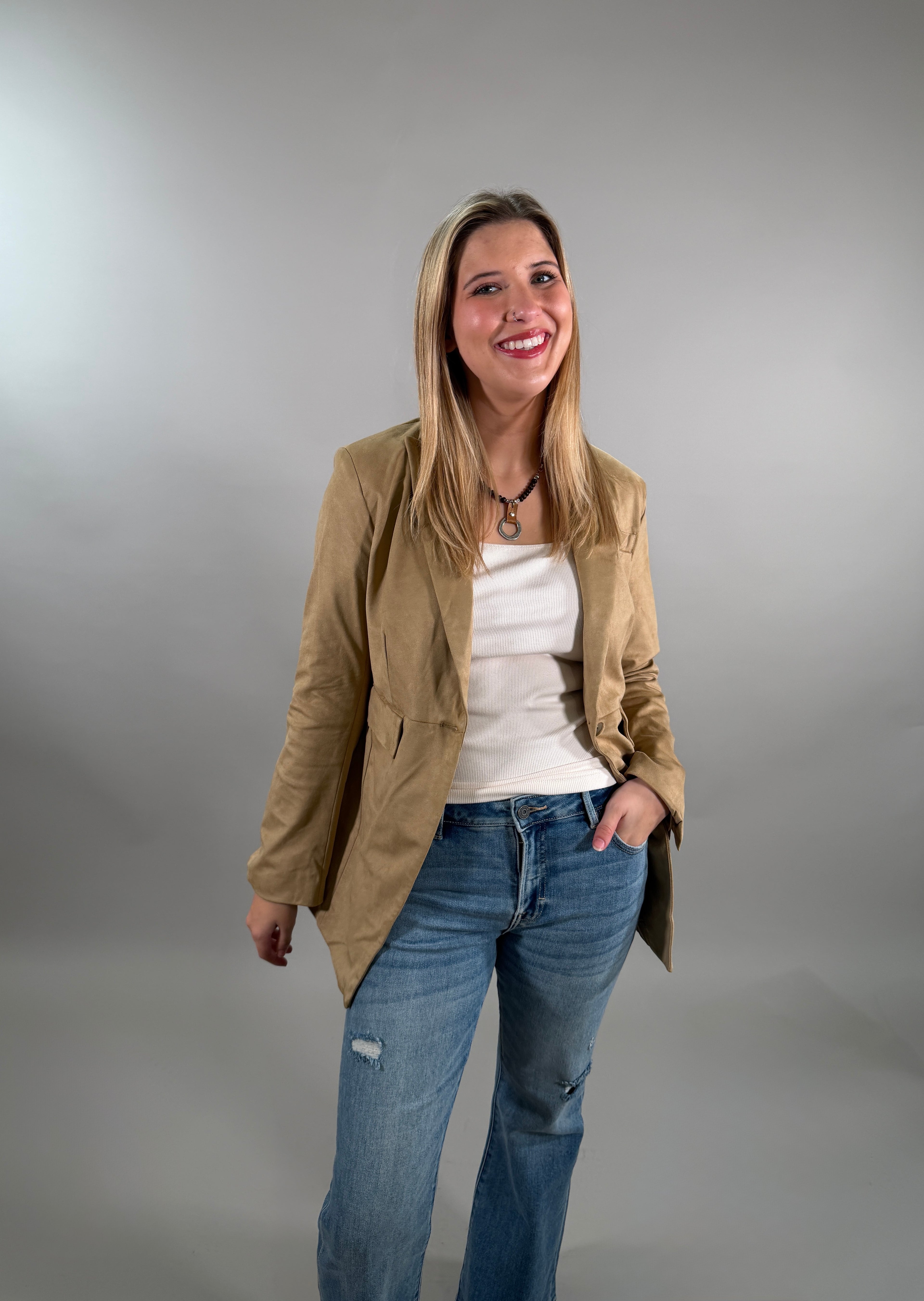 Faux Suede Blazer Jacket