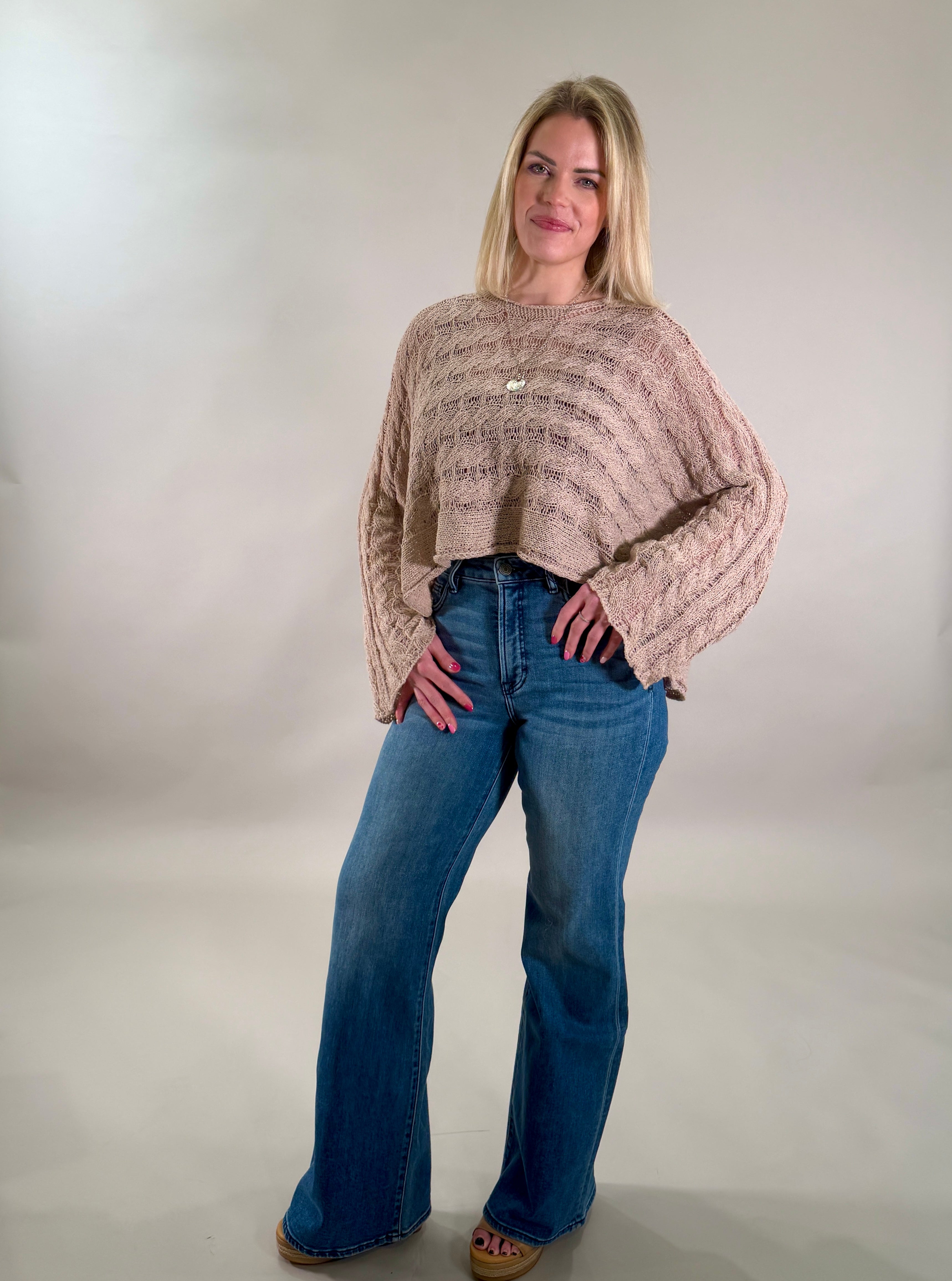 Airy Cable Knit Poncho-Style Sweater