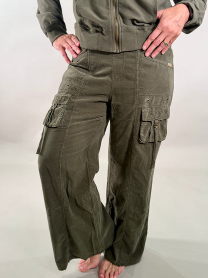 Corduroy Wide Leg Drawstring Cargo Pant