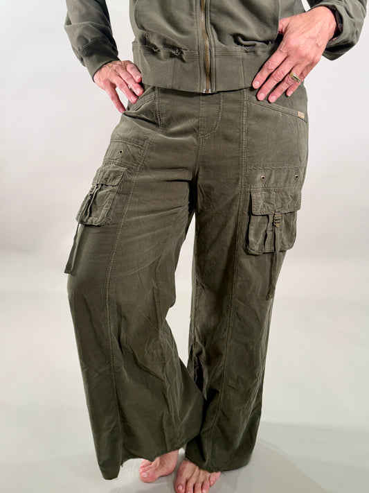 Corduroy Wide Leg Drawstring Cargo Pant