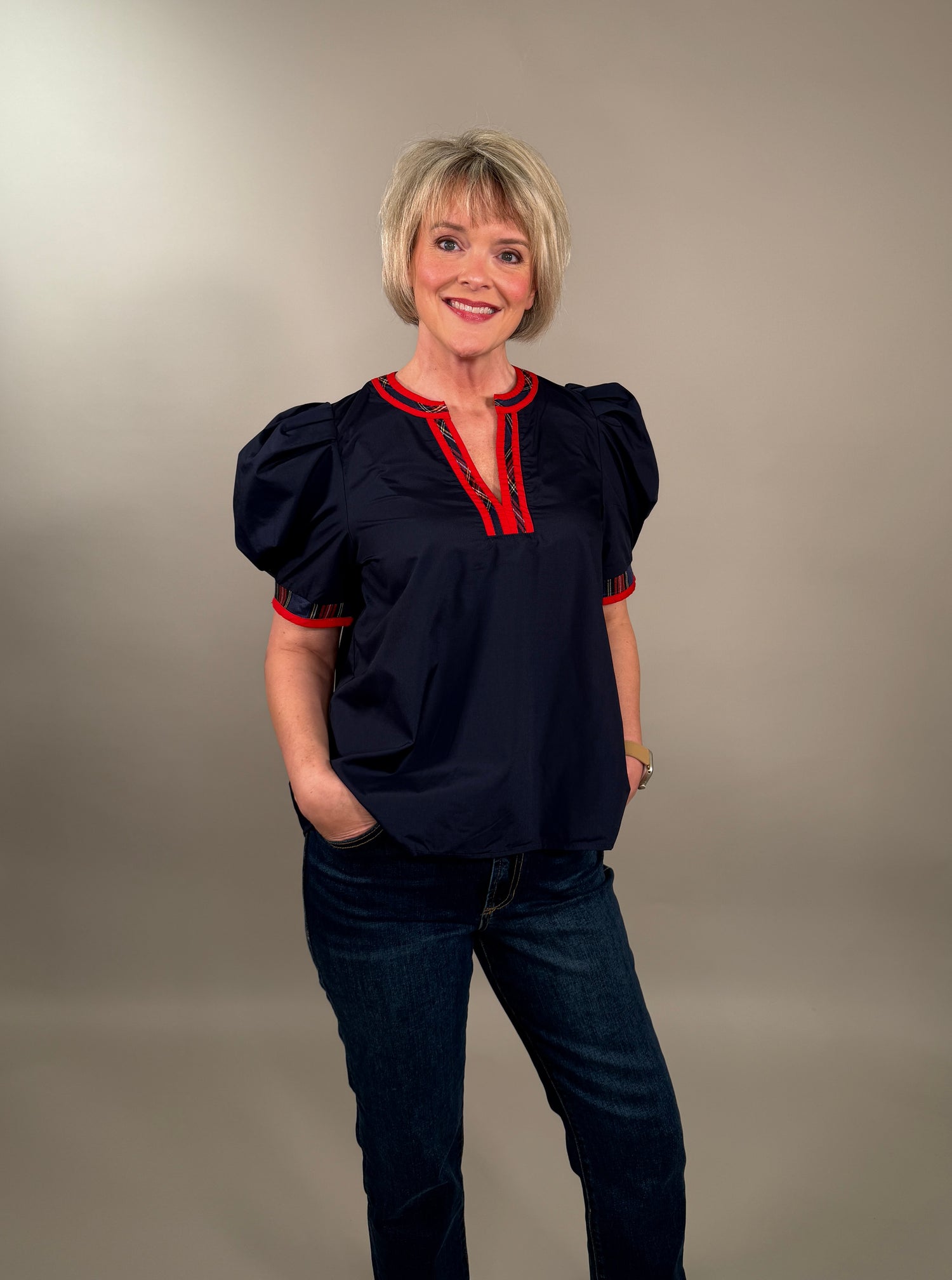 Pleated Puff Sleeve Top