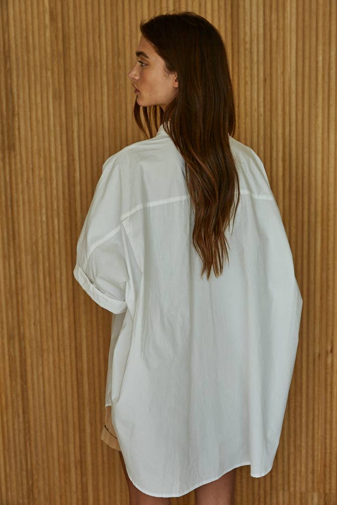 Woven 100% Cotton Oversized Cuff Hem Shirt