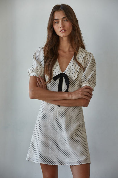 Woven Polyester Chiffon Swiss Dot Print Mini Dress