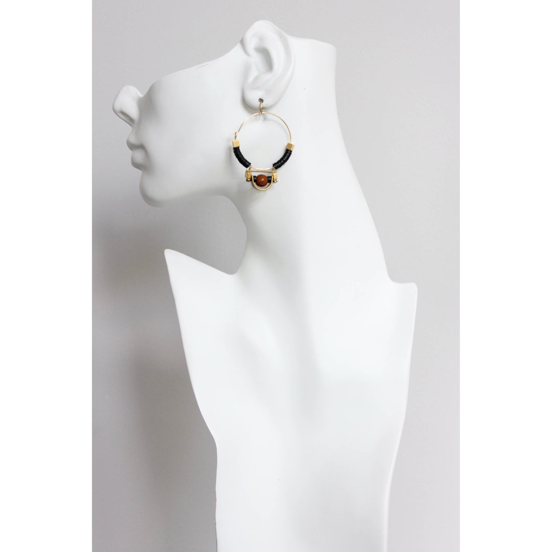 Art Deco Black and Brown Hoop Earrings