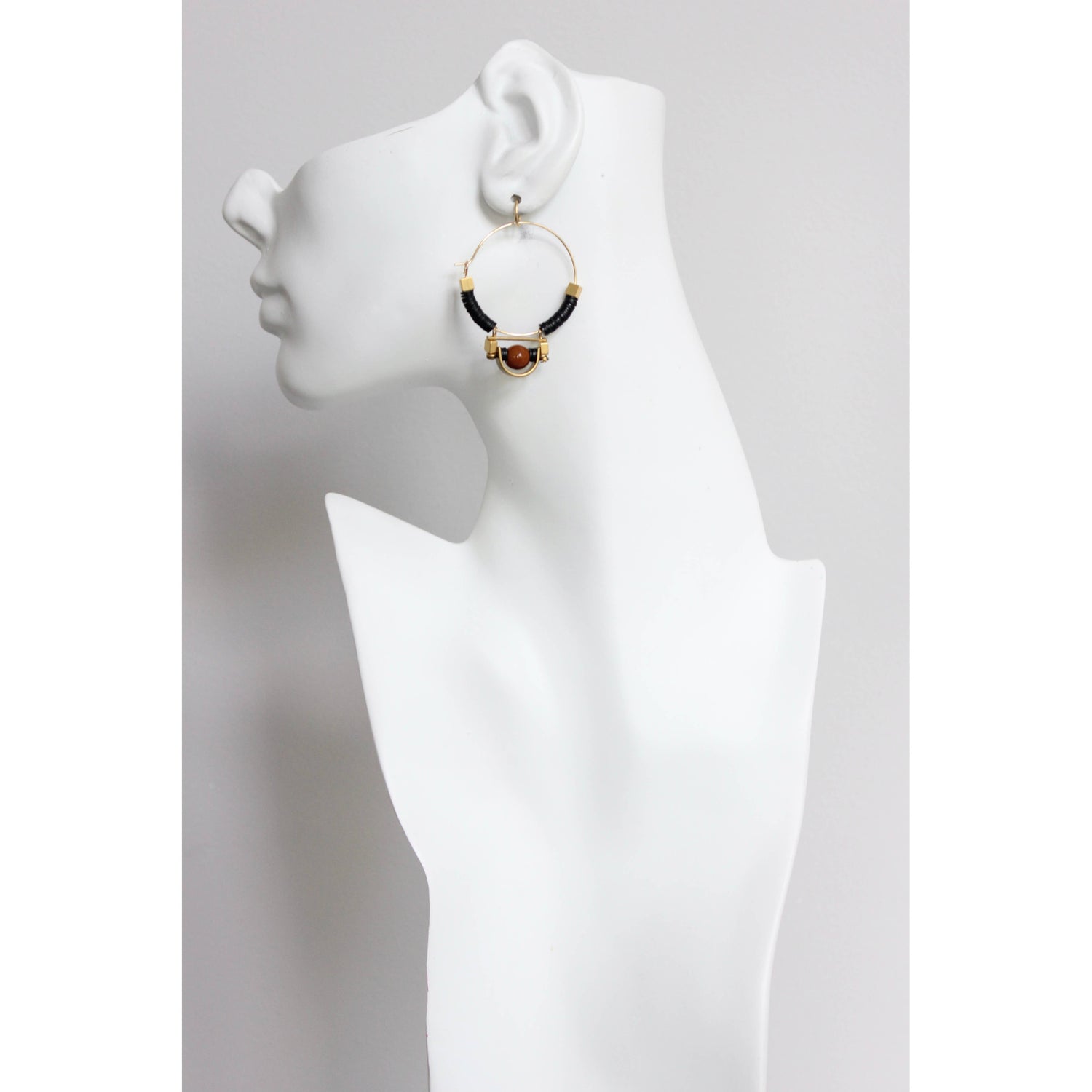 Art Deco Black and Brown Hoop Earrings