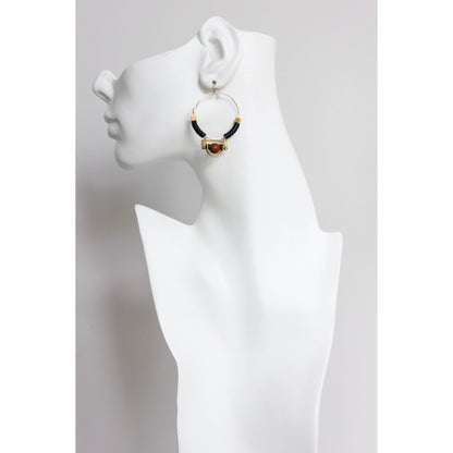 Art Deco Black and Brown Hoop Earrings