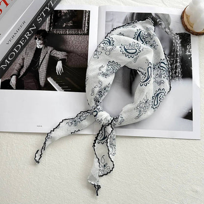 Scarvii - Paisley Print Triangle Scarf with Lace Edge